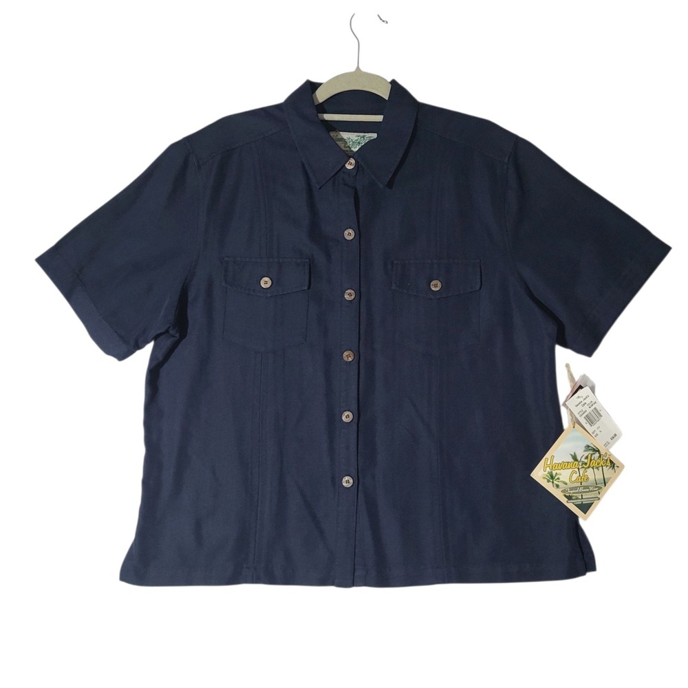 New Havana Jack's Cafe Shirt XL Mens Navy Military Blue Nwt Camp Vacation Cruise